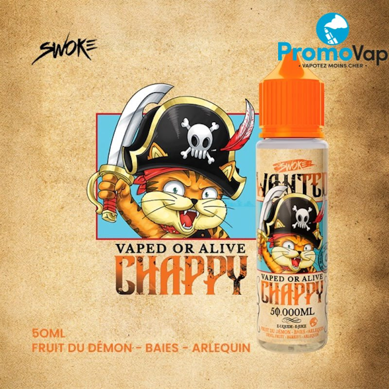 Chappy Wanted 50ml SWOKE Bonbon Arlequin Fruit du démon Baies rouges - Swoke Eliquide Chappy Wanted 50ml SWOKE Bonbon Arlequin Fruit du démon Baies rouges