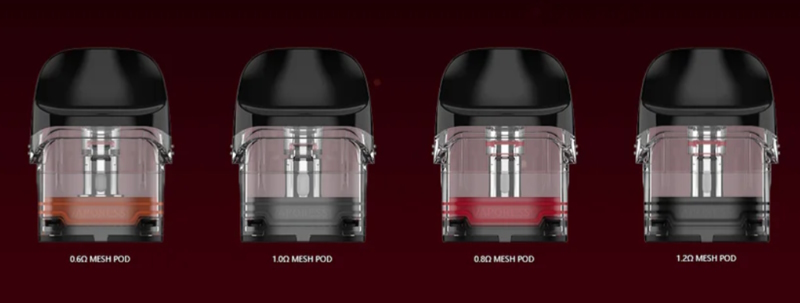 Photo explicative des différentes cartouches pour luxe Q vaporesso vendues par 4