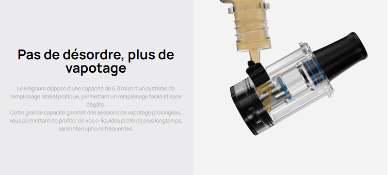 Cartouche magnum 6ml marque aspire remplissage sur le coté