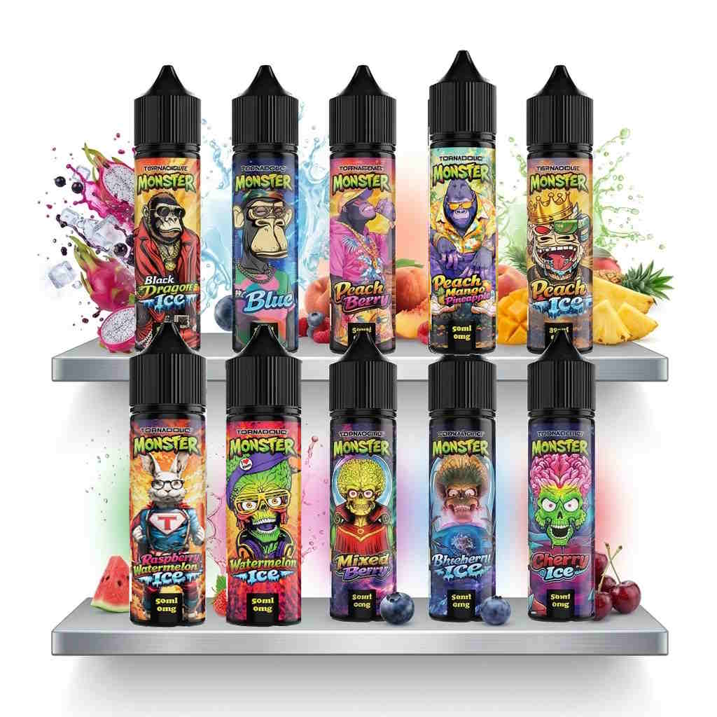 Blueberry Ice 50mlde la gamme Monster par Tornadoliq capture toute l'essence d'une vape fruitée-fraîche de caractère. Cette création restitue à la perfection le goût juteux, doux et légèrement acidulé d'une myrtille sauvage fraîchement cueillie, enveloppée dès l'expiration par une déferlante glaciale intense