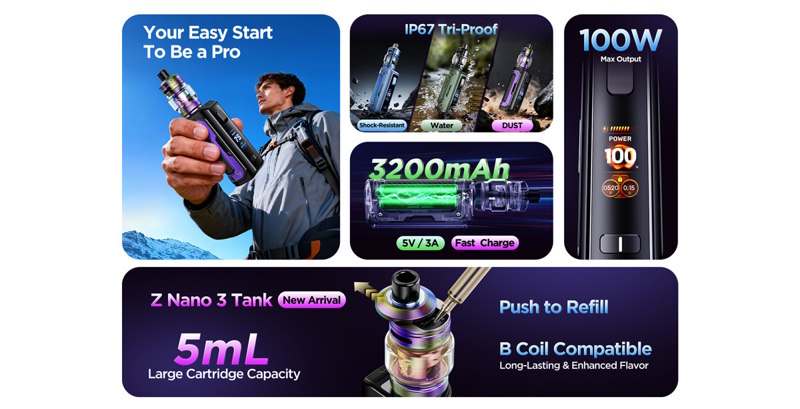 Geekvape enrichit sa célèbre gamme Aegis et vous propose sa box Aegis Mini 5. Conçu pour la mobilité, cette box compacte aux dimensions de 138,2 x 39 x 28,6mm se glisse facilement dans un sac pour vous accompagner au quotidien