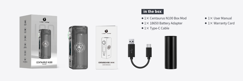 Descriptif complet du contenue de la boite de la N100 centaurus Lost vape