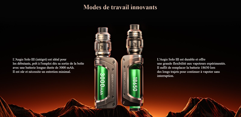 Kit aegis solo 3 nouveauté geekvape accu 18650 3000mah