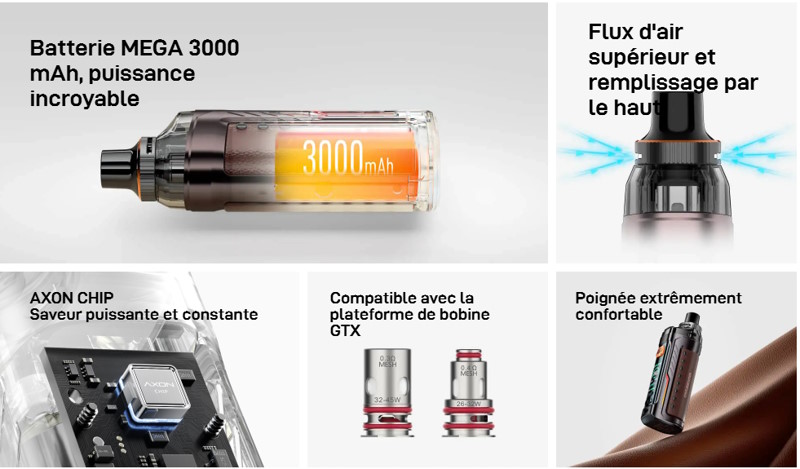 Kit armour g vaporesso 3000mah de batterie 5ml de contenance