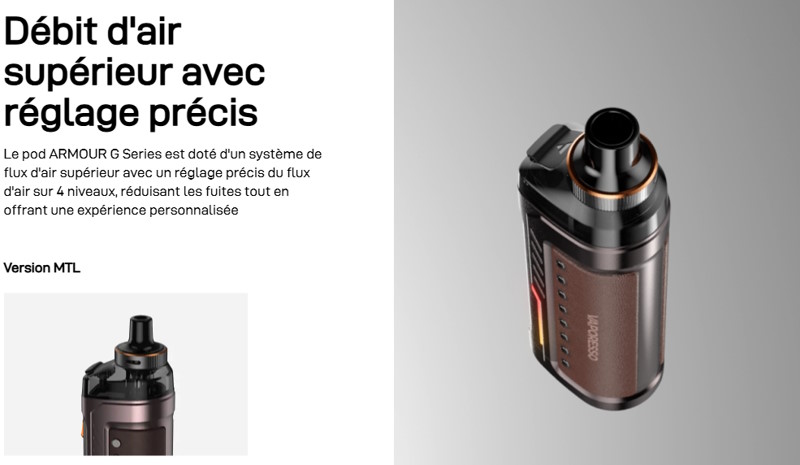 Kit armour g vaporesso 3000mah de batterie 5ml de contenance