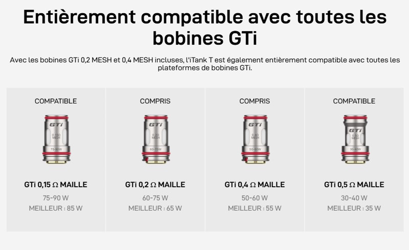 Résistances gti pour les clearomiseur i tank t vaporesso compatible avec gen se et gen max