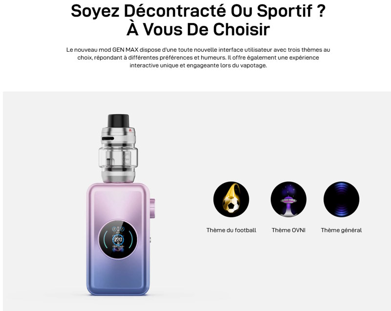 Choisir son thème sur l'écran de sa cigarette gen se vaporesso