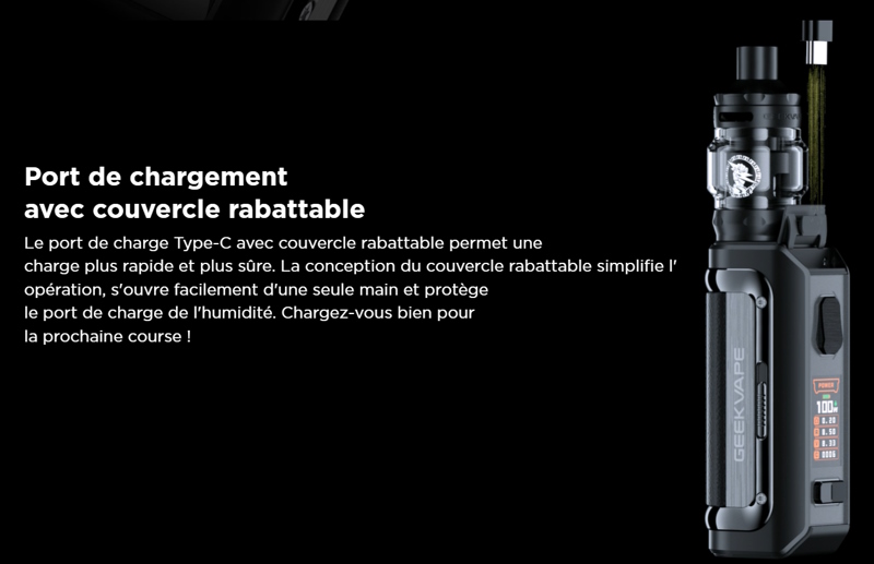 Chargement de la box m100 par cable usb-c fourni dans le kit de la aegis mini 2