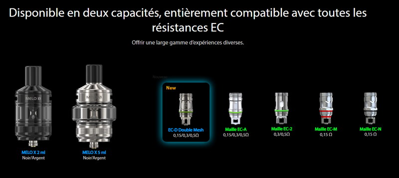 Compatibilité avec les résistances EC EC2 de la marque eleaf pour le clearomiseur melo x remplissage par le haut air flow réglable