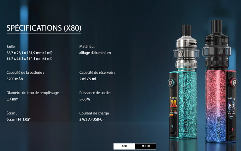 Image éclatée du kit x80 Eleaf qui remplace la box t80 de eleaf 3200mah 5ml de contenance