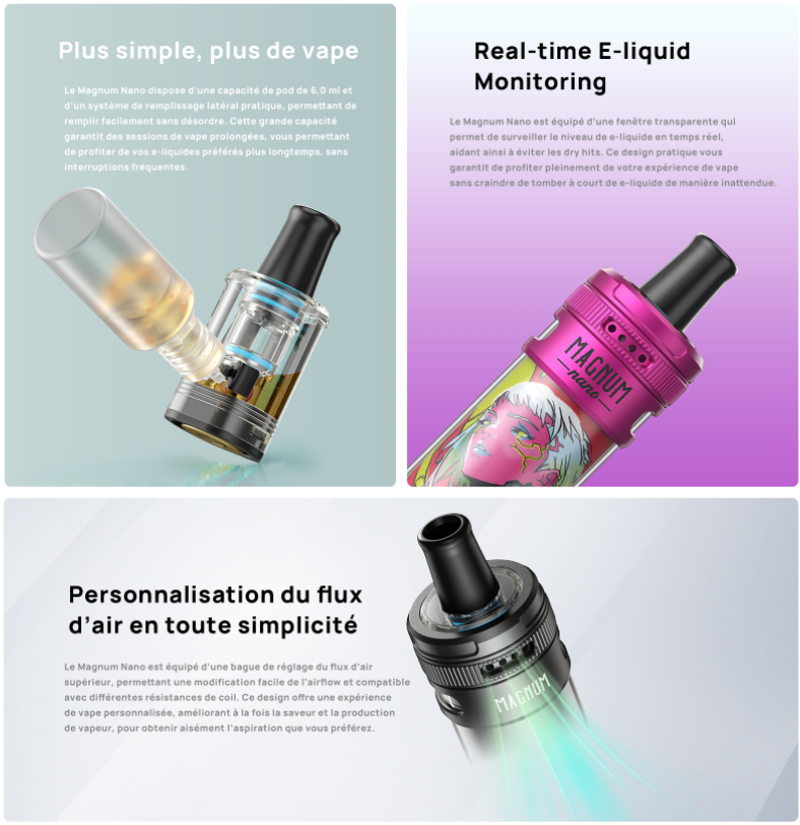 Description de la magnum nano de la marque Aspire un format pratique et moins encombrant