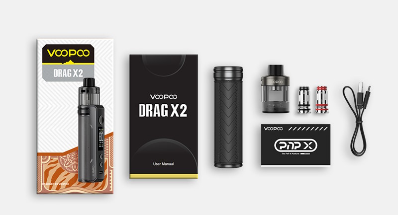 Descriptif complet de l'intégralité de la boite voopoo drag x2 disponible chez promovap