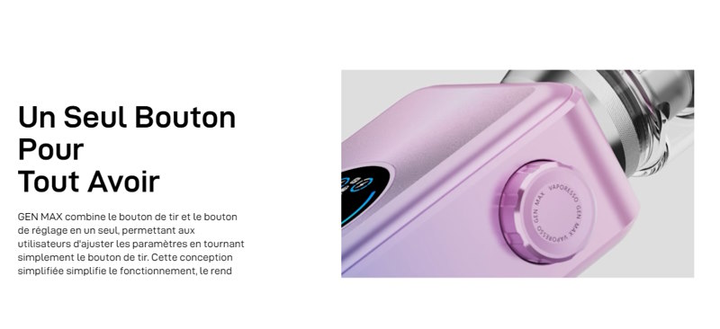 Kit gen max Vaporesso 220w 6ml de contenance bouton molette promovap site internet discount