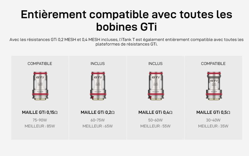 Résistance compatible gti pour i tank t vaporesso nouvelle gen max 220w