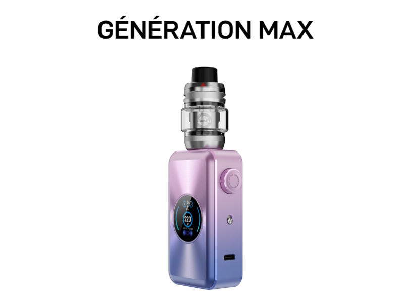 Kit gen max Vaporesso 220w 6ml de contenance bouton molette promovap site internet discount