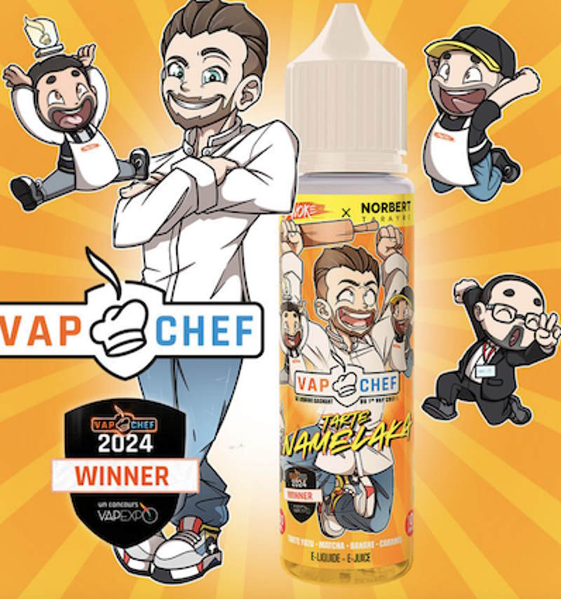 Le Vap Chef est un e-liquide fabriqué en France par Swoke. La recette gagnante du concours organisé en live au Vapexpo