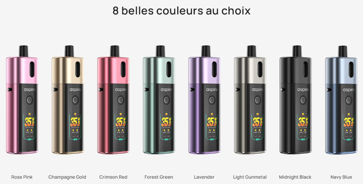 Cigarette électronique pod Aspire Fluffi Pro dotée d'une batterie intégrée de 2800 mAh, d'une puissance réglable jusqu'à 40W et de cartouches de 3,5 ml à résistances Dual Mesh.